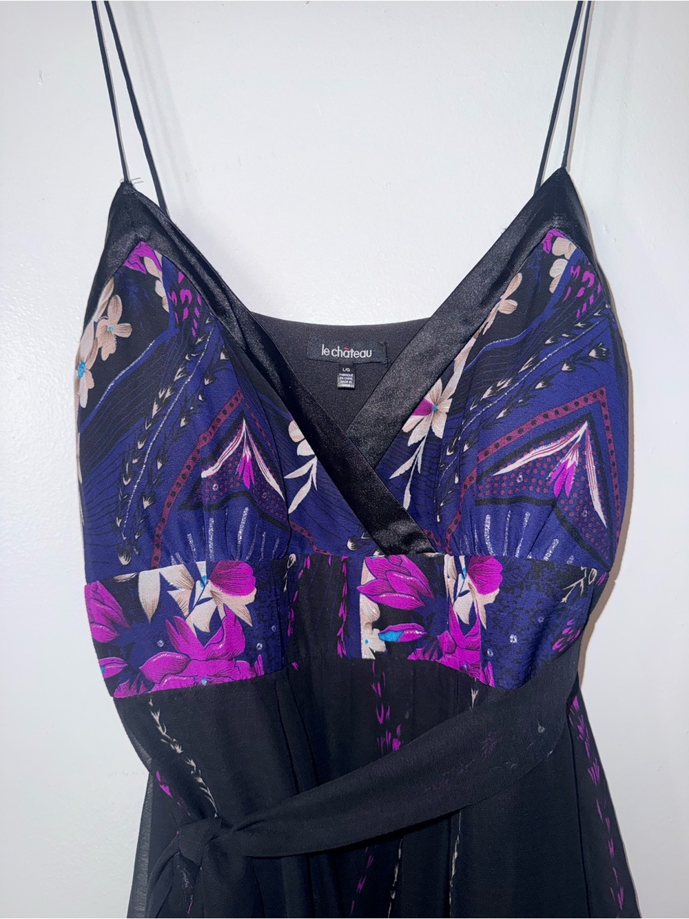 le chateau Black Floral Midi Dress with Pinkish Purple and Blue Accents - Picture 9 of 9